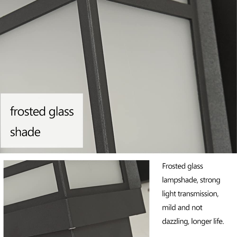 Matte Black Outdoor Wall Lantern with Square Frosted Glass Shade - Waterproof Exterior Porch Light Fixture - Aluminum Wall Mount Lamp for Garage, Doorway, Patio & Garden Lighting