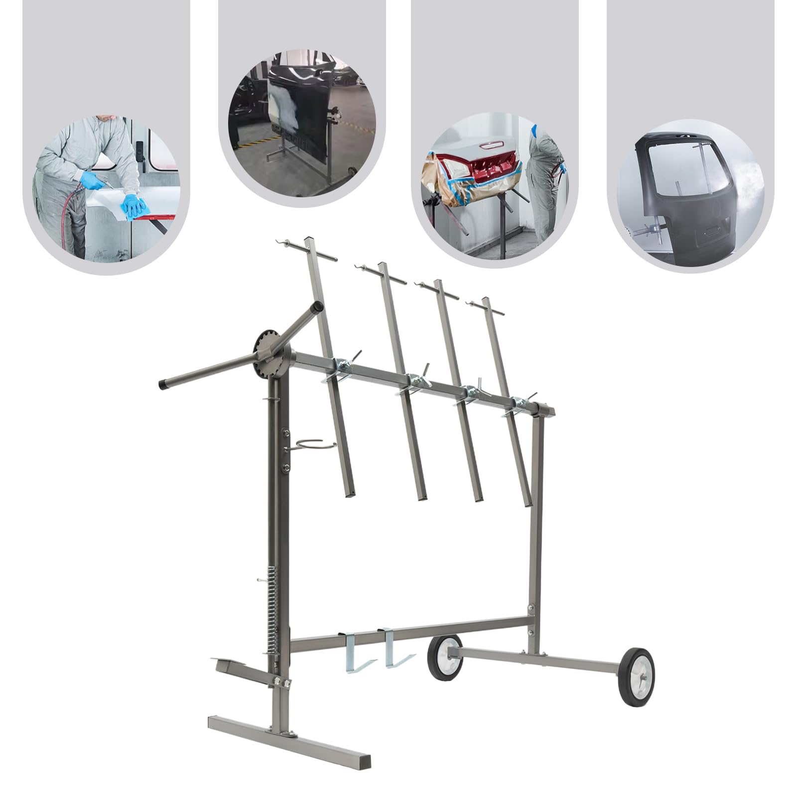 Adjustable 90° Rotating Car Paint Rack - Universal Body Panel & Hood Hanger Spray Rack for Auto Body Repair - Perfect for Paint Stations, Bumper Work & Collision Repair Workstations