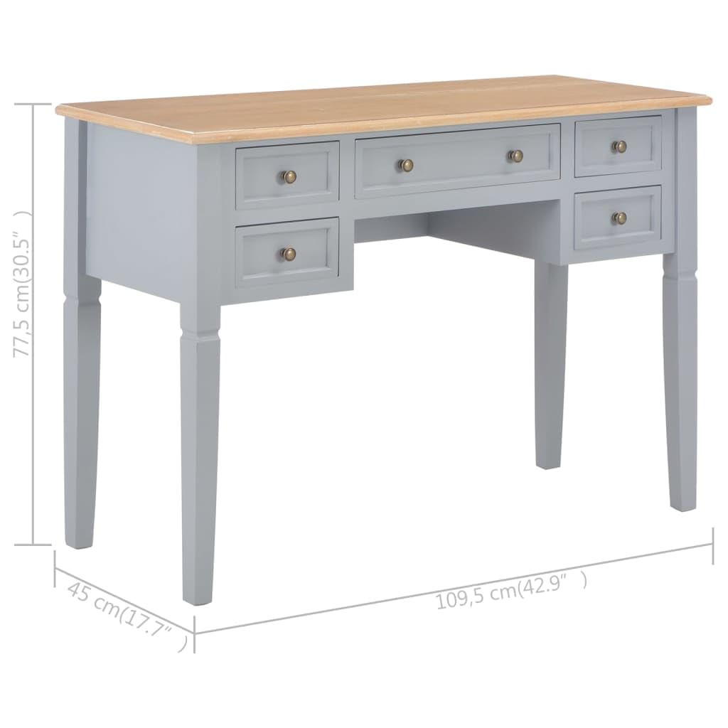 Gray Wooden Writing Desk with Storage Drawers - Solid MDF & Pinewood Construction, Spacious Work Surface for Home Office, Study or Dorm Room - Classic Timeless Design for Work, Study & Creative Projects