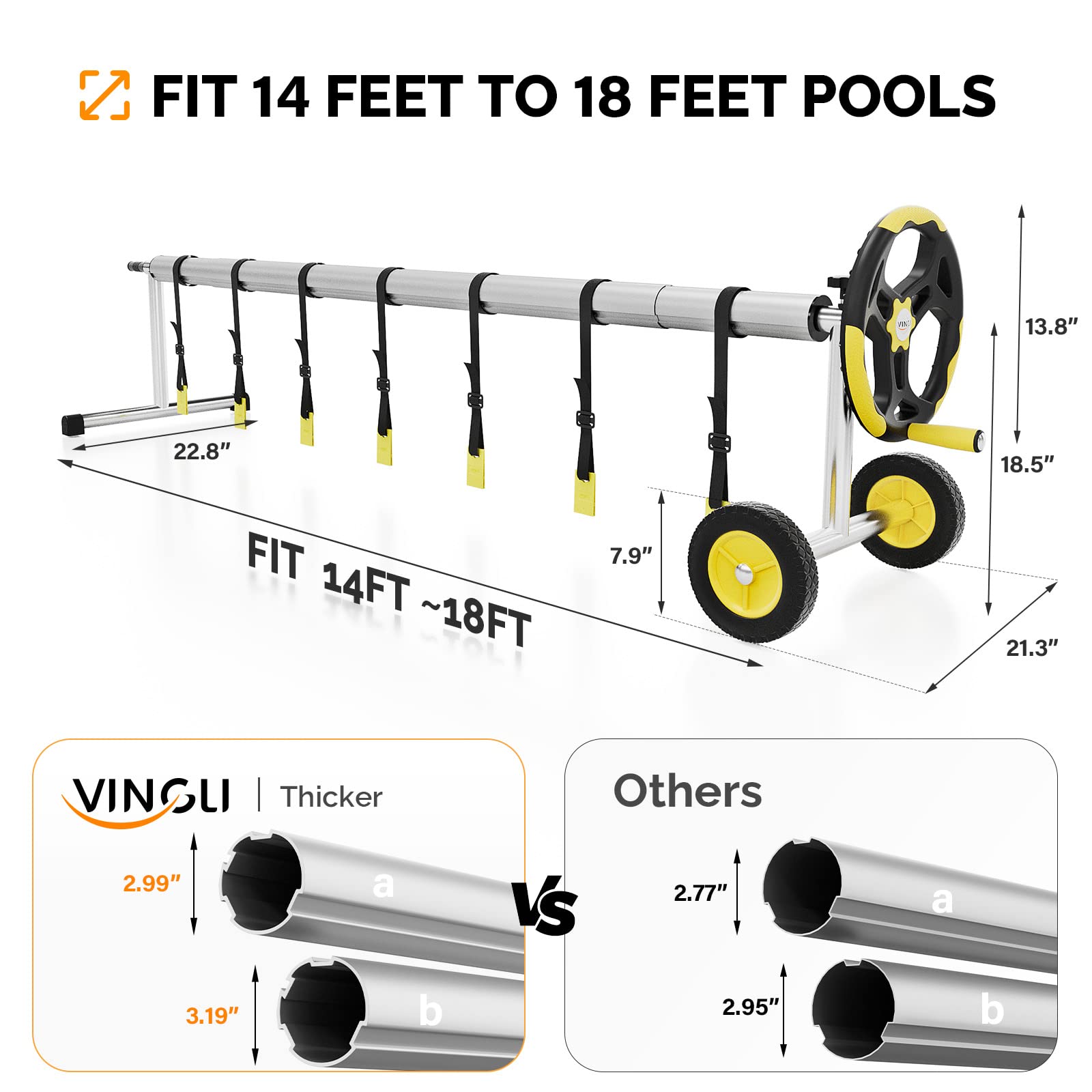 VINGLI 18-Foot Aluminum Pool Cover Reel Set for Inground Swimming Pools | Heavy-Duty Solar Cover Roller System | Easy Installation & Durable Design | Perfect for Backyard Pool Maintenance & Winter Protection