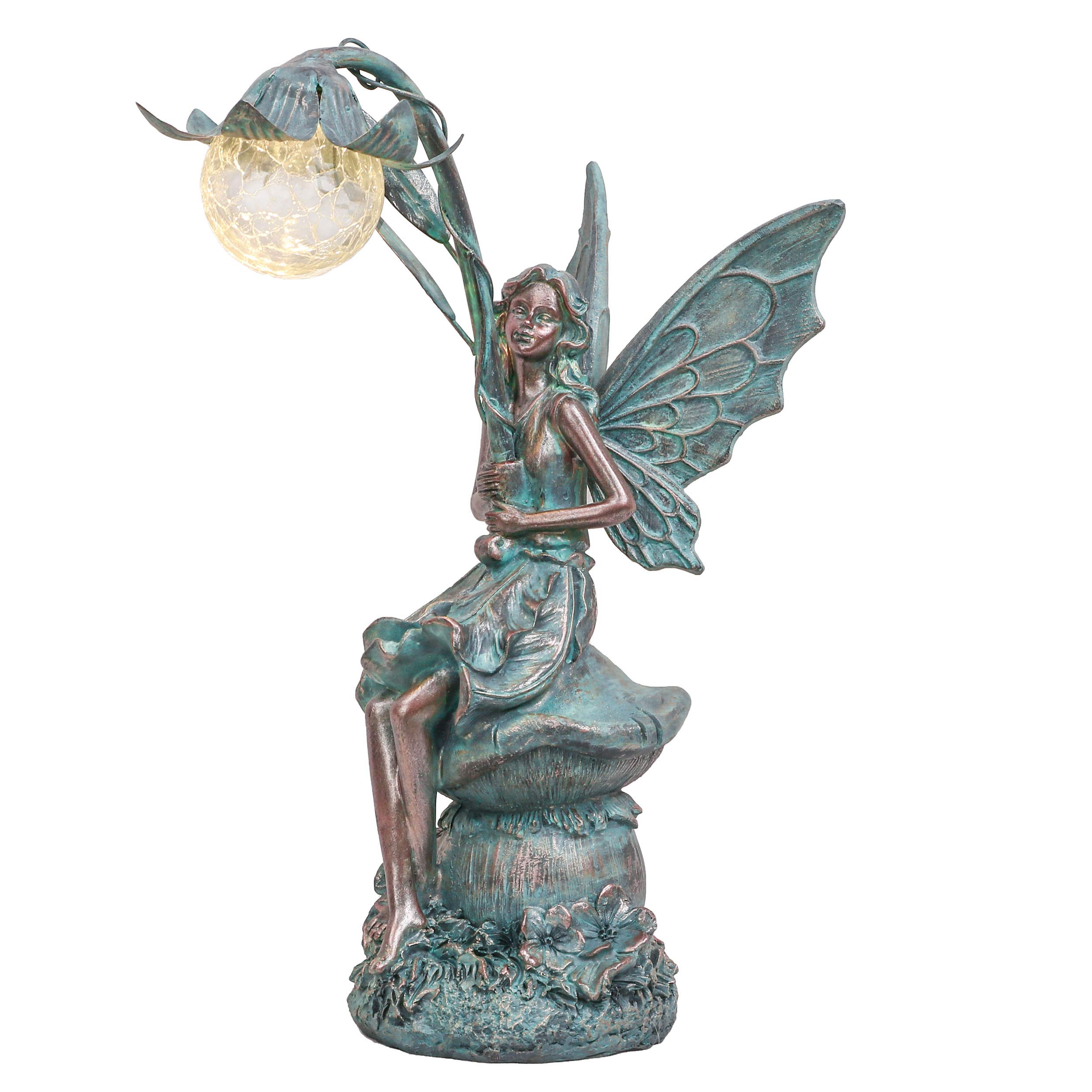 TERESA'S COLLECTIONS Outdoor Garden Statues - Solar Powered Fairy Sculptures & Figurines, 13.8'' Resin Patina Bronze Decor for Patio, Yard & Valentine's Gifts for Women & Mom | Weather-Resistant Garden Art for Romantic Backyard, Wedding Decor & Housewarming Present