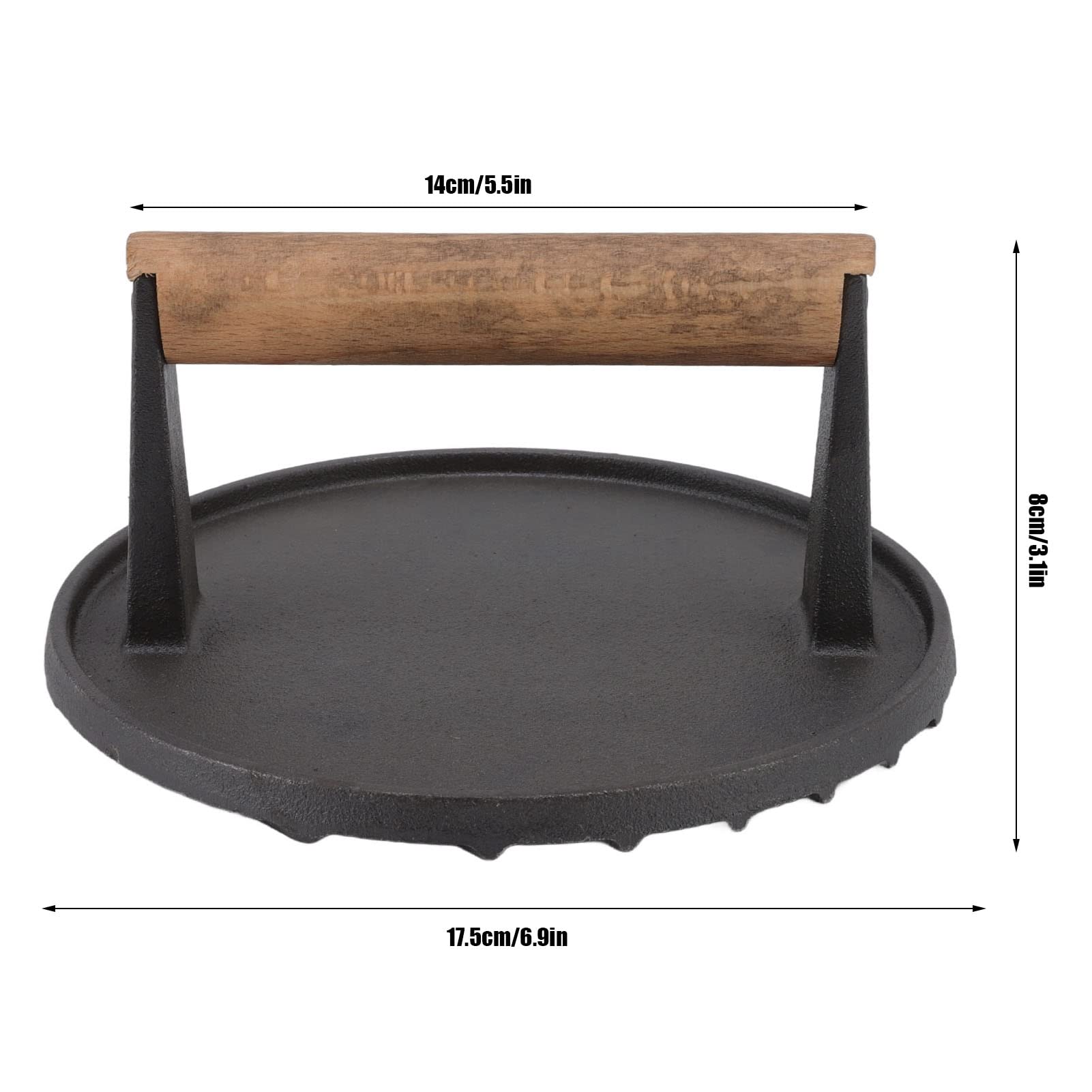 Heavy Duty Cast Iron Grill Press - 3 Lbs Bacon Press with Wooden Handle for Even Cooking & Juicy Meats | Perfect for Burgers, Steaks, Pancakes & Grilling at Home or Outdoor BBQ