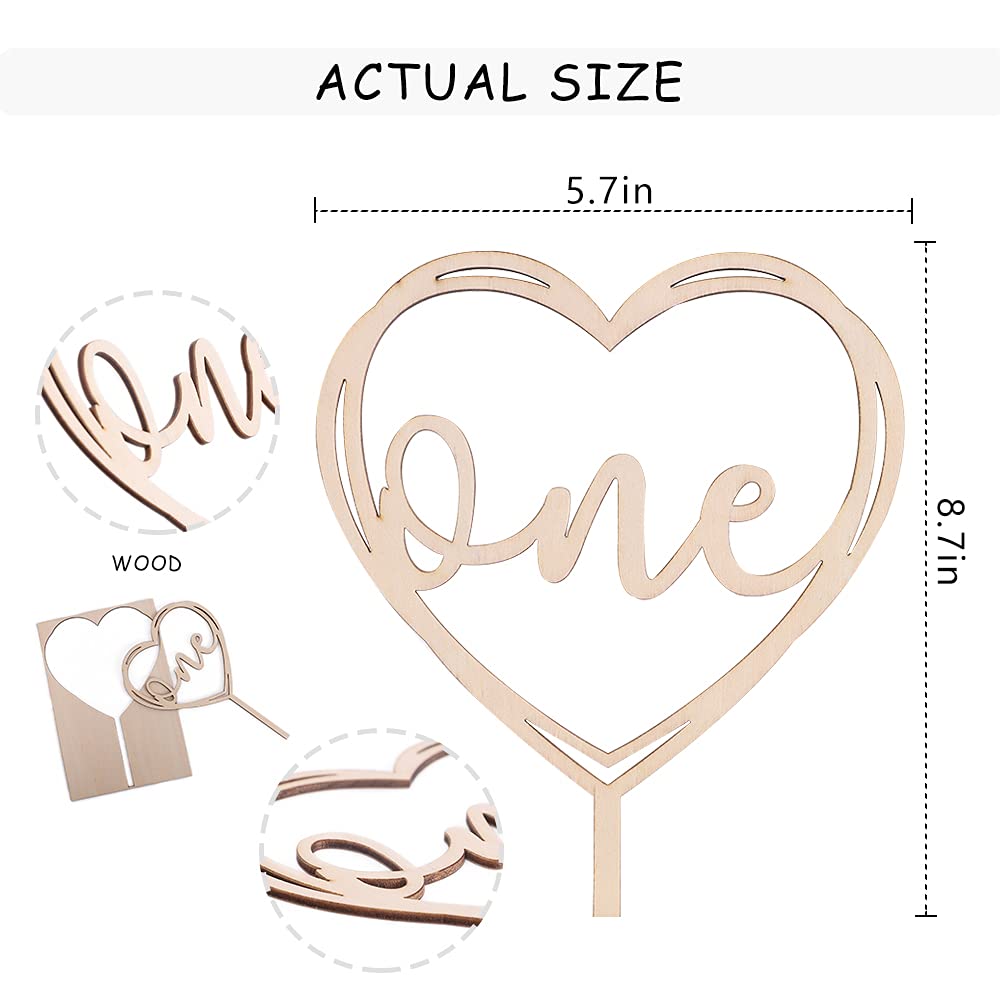 1st Birthday Cake Topper - Heart Shaped Wooden Smash Cake Decor for Baby's First Birthday Party, Photo Booth Props & Celebration Decorations - Perfect for 1 Year Old Birthday Cakes, Cupcakes and Dessert Tables