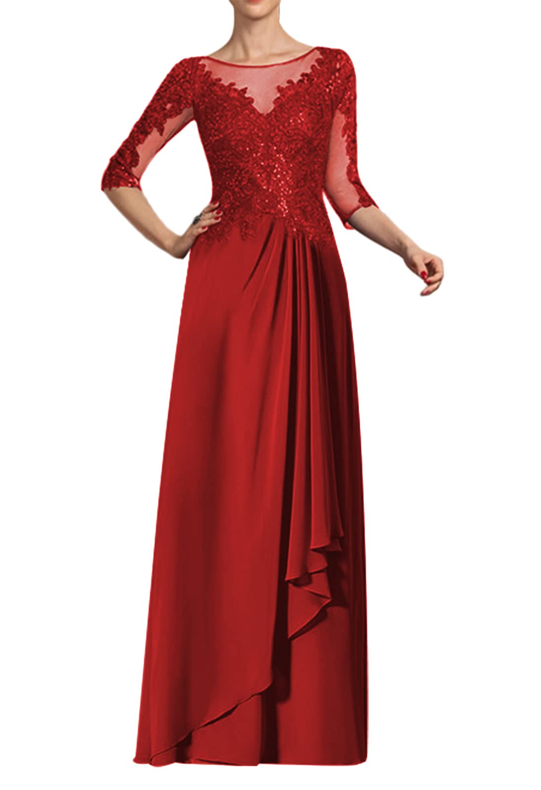 Elegant Long Sleeve Chiffon Mother of The Bride Dress - Lace Formal Evening Gown for Wedding Guest - Perfect for Weddings, Galas & Special Occasions