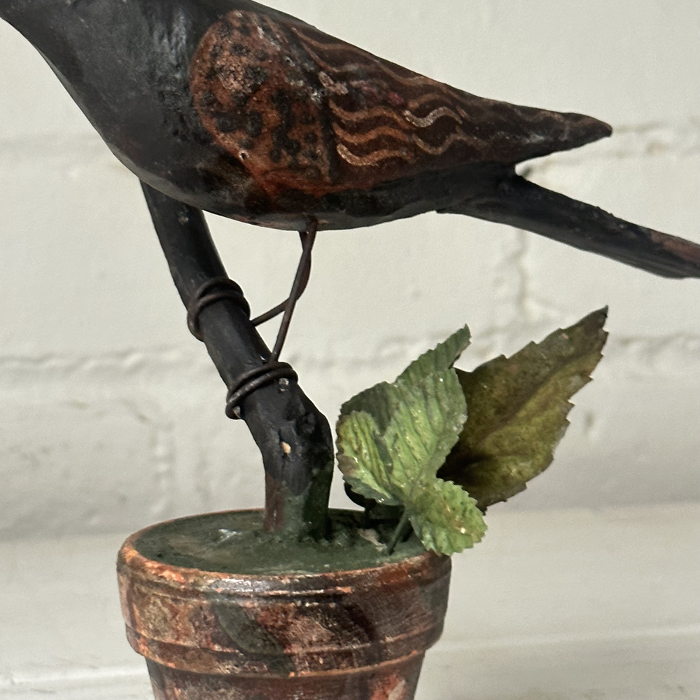 Handmade Black Forest Carved Perched Bird Clay Pot Decor - Rustic Home & Garden Decoration (#PB5) | Perfect for Shelf Display, Table Centerpiece, and Outdoor Garden Decor