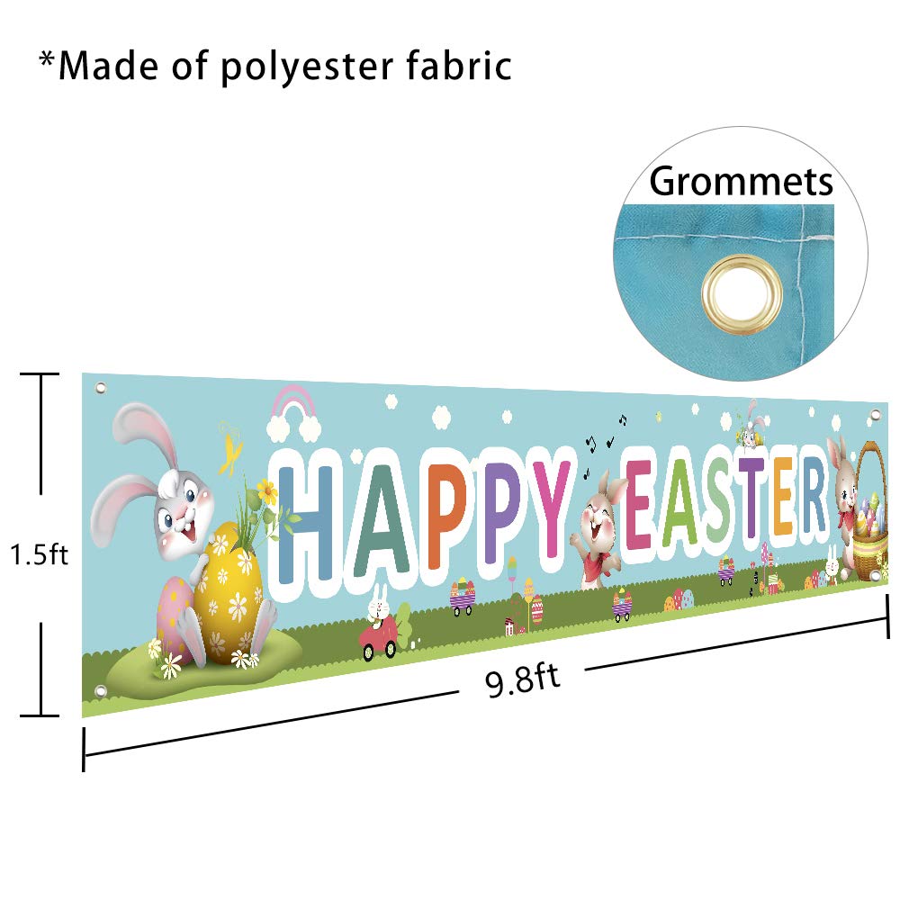Happy Easter Banners - Spring Easter Party Decorations, 9.8x1.5ft Indoor/Outdoor Welcome Sign for Easter Celebrations, Garden Parties & Home Decor