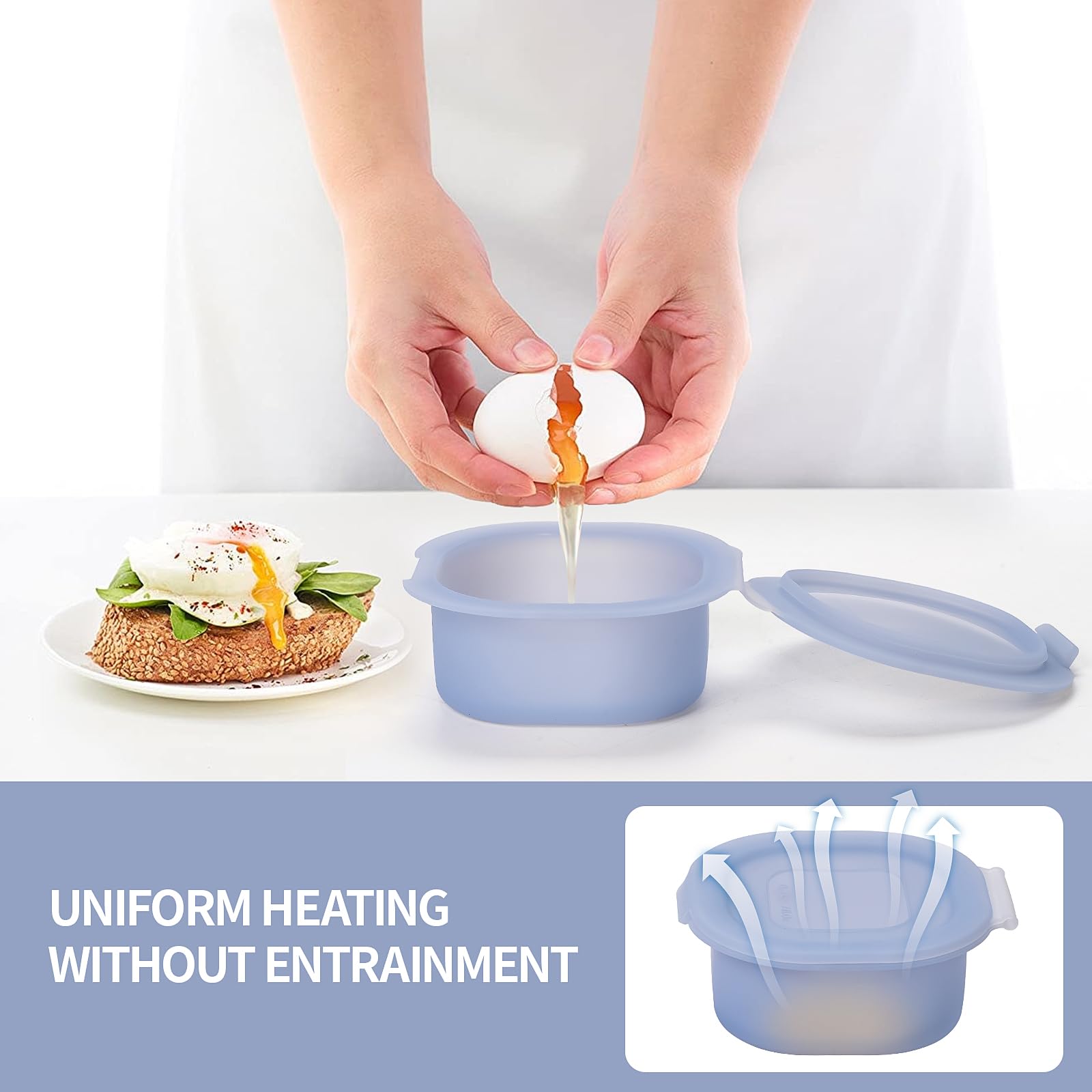 3-Pack Nonstick Silicone Square Egg Molds with Lid for Air Fryer - Perfect for Square Breakfast Eggs, Meal Prep & Healthy Cooking (Blue)