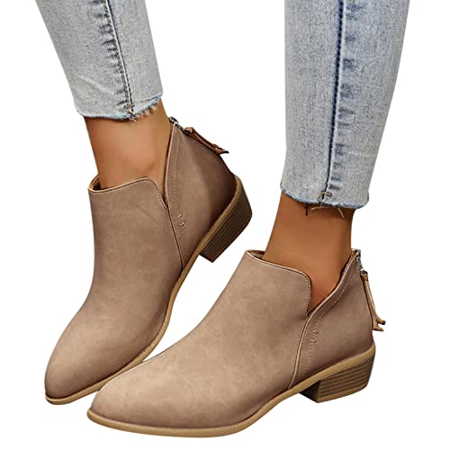 Stylish Women's Ankle Booties - Pointed Toe Faux Leather Boots with Chunky Heel & Side Zipper | Perfect for Office, Party & Fall Fashion Outfits