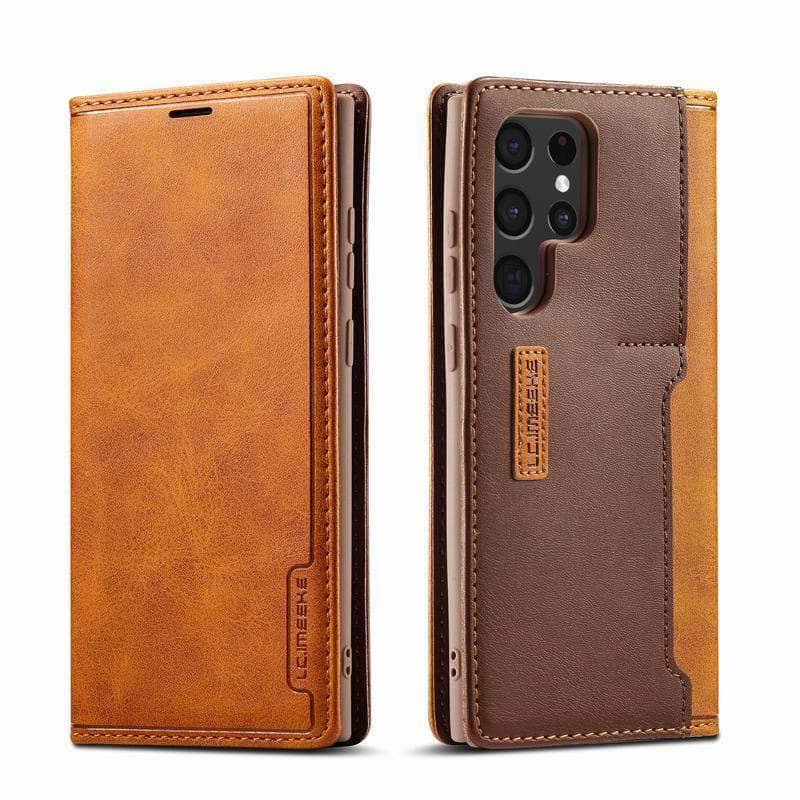 Samsung Galaxy S23 Plus Magnetic Leather Wallet Case - Premium Real Leather Cover with Card Slots for Men & Women - Perfect for Daily Use, Travel & Business