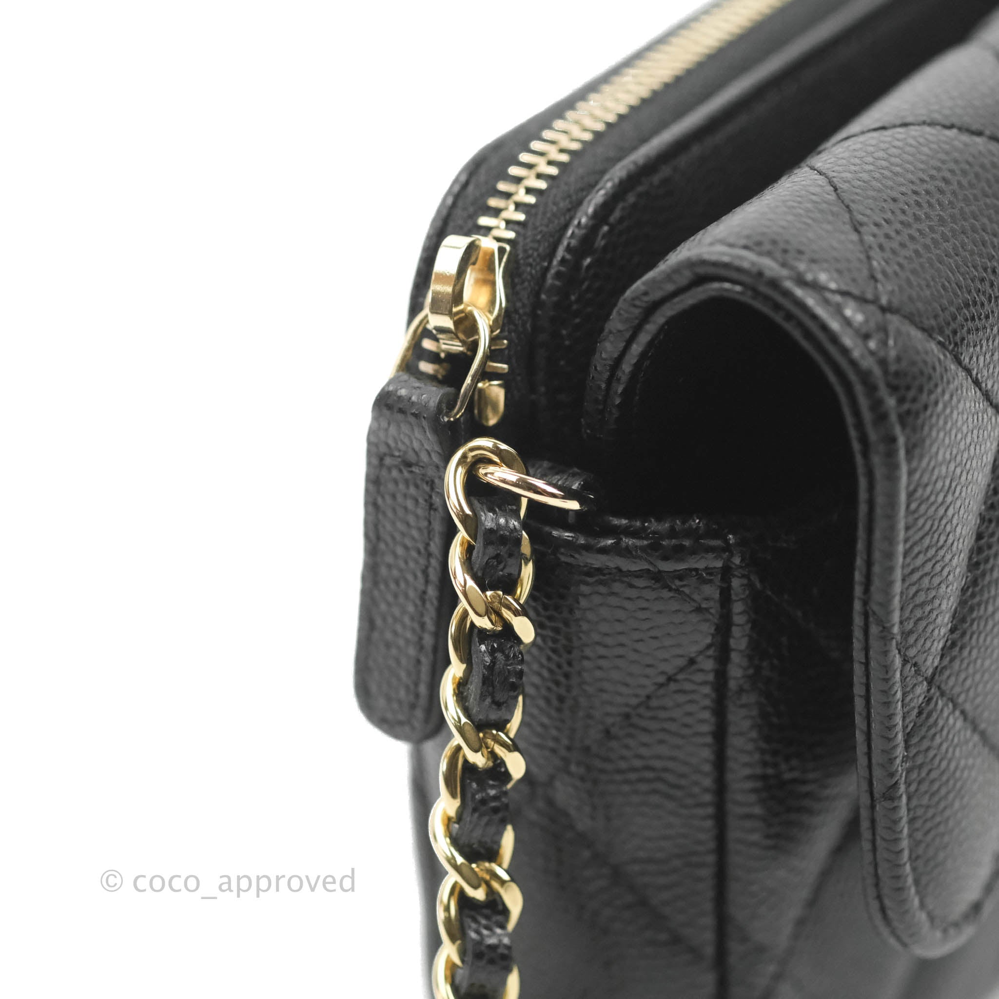 Chanel Classic Flap Phone Holder With Chain - Black Caviar Leather & Gold Hardware 22A - Luxury Phone Crossbody Bag for Women, Perfect for Parties & Daily Use