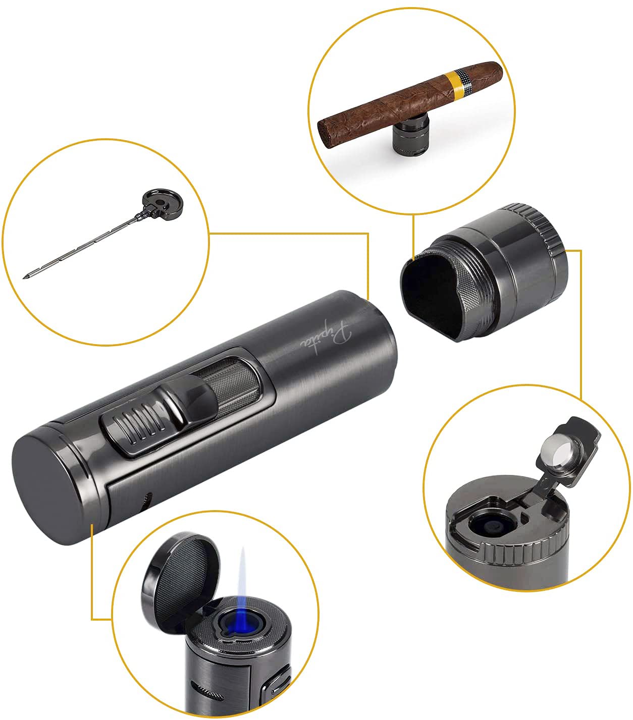 Windproof Refillable Torch Lighter with Cigar Punch - Perfect for Cigar & Outdoor Use