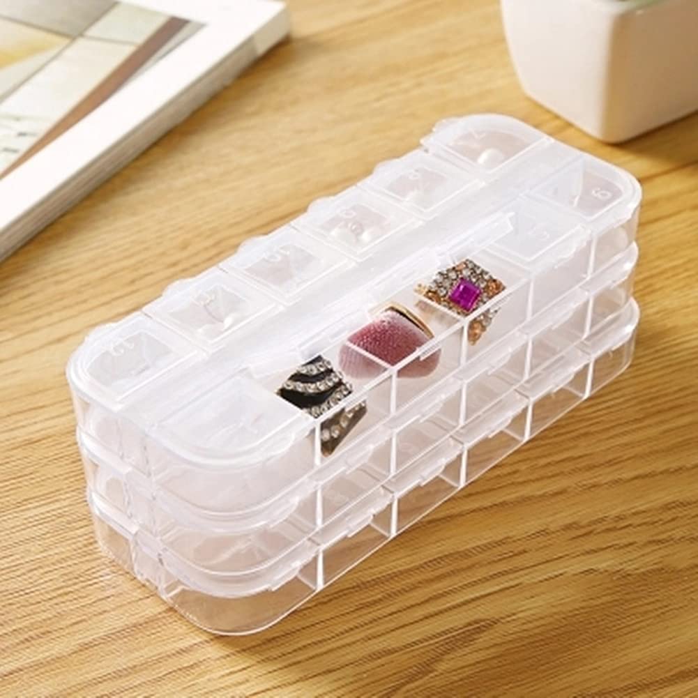 2-Piece Transparent Plastic Jewelry Box Organizer - 12 Grid Storage Container for Nail Art, Rhinestones, Beads & Jewelry - Perfect for DIY Crafts, Travel & Home Organization