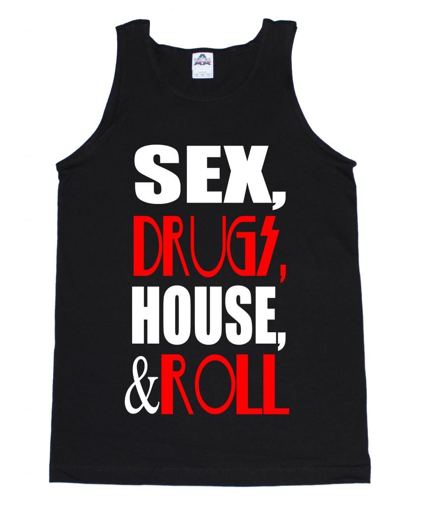 FTD Apparel Men's Sex Drugs House and Roll EDM Rave Concert Tank Top - Lightweight & Breathable for Music Festivals, Concerts & Nightclubs