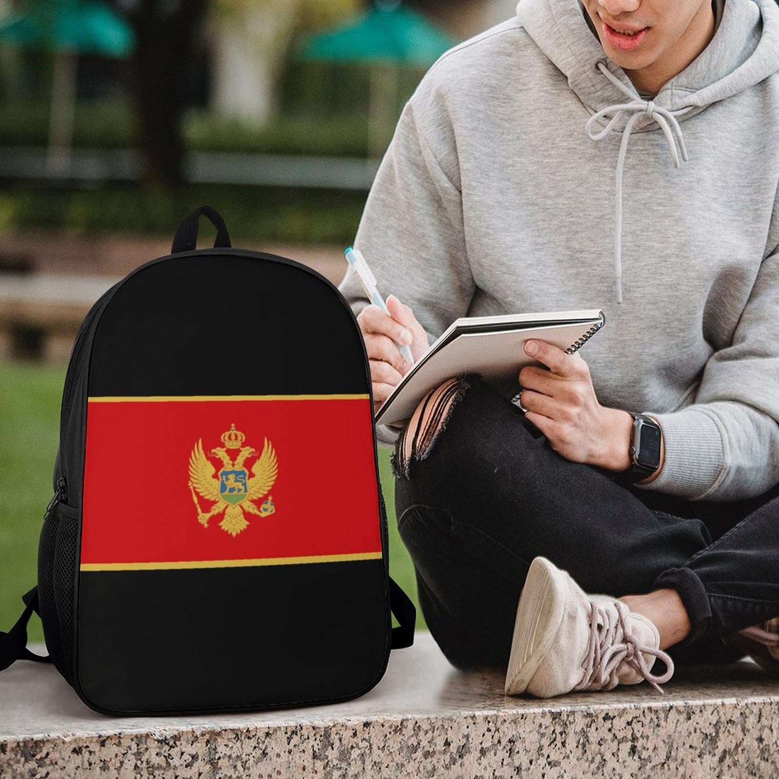 IOEDTHBJ 17 Inch Laptop Backpack for Men & Women - 3D Printed Monte Flag Design School & Travel Computer Bag - Perfect for Work, College & Daily Commute