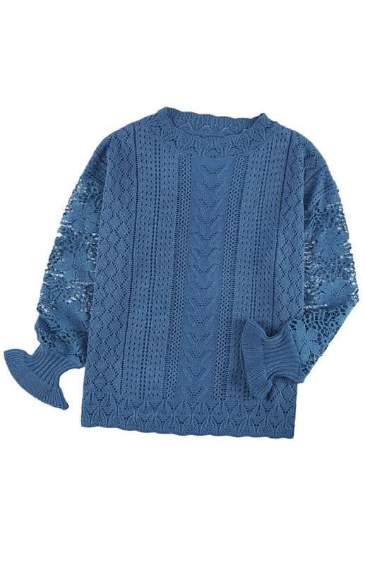 Elegant Cutout Petal Sleeve Sweater for Women - Trendy Knit Pullover for Fall & Winter - Perfect for Office, Date Night & Casual Outings
