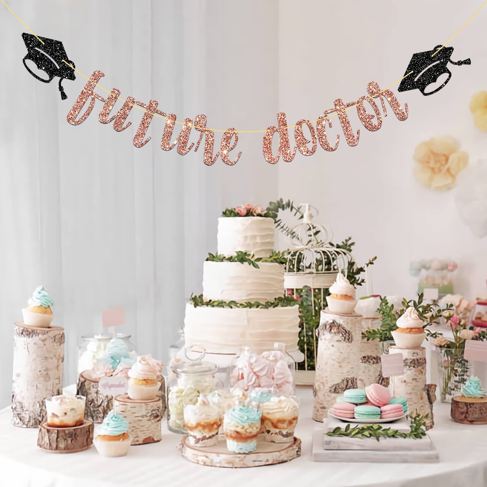 MonMon & Craft Future Doctor Banner - Rose Gold Glitter Graduation Decor for Medical School | Perfect for Doctor Graduation Party, Congrats Doctor Graduate Celebration & Healthcare Professional Activities