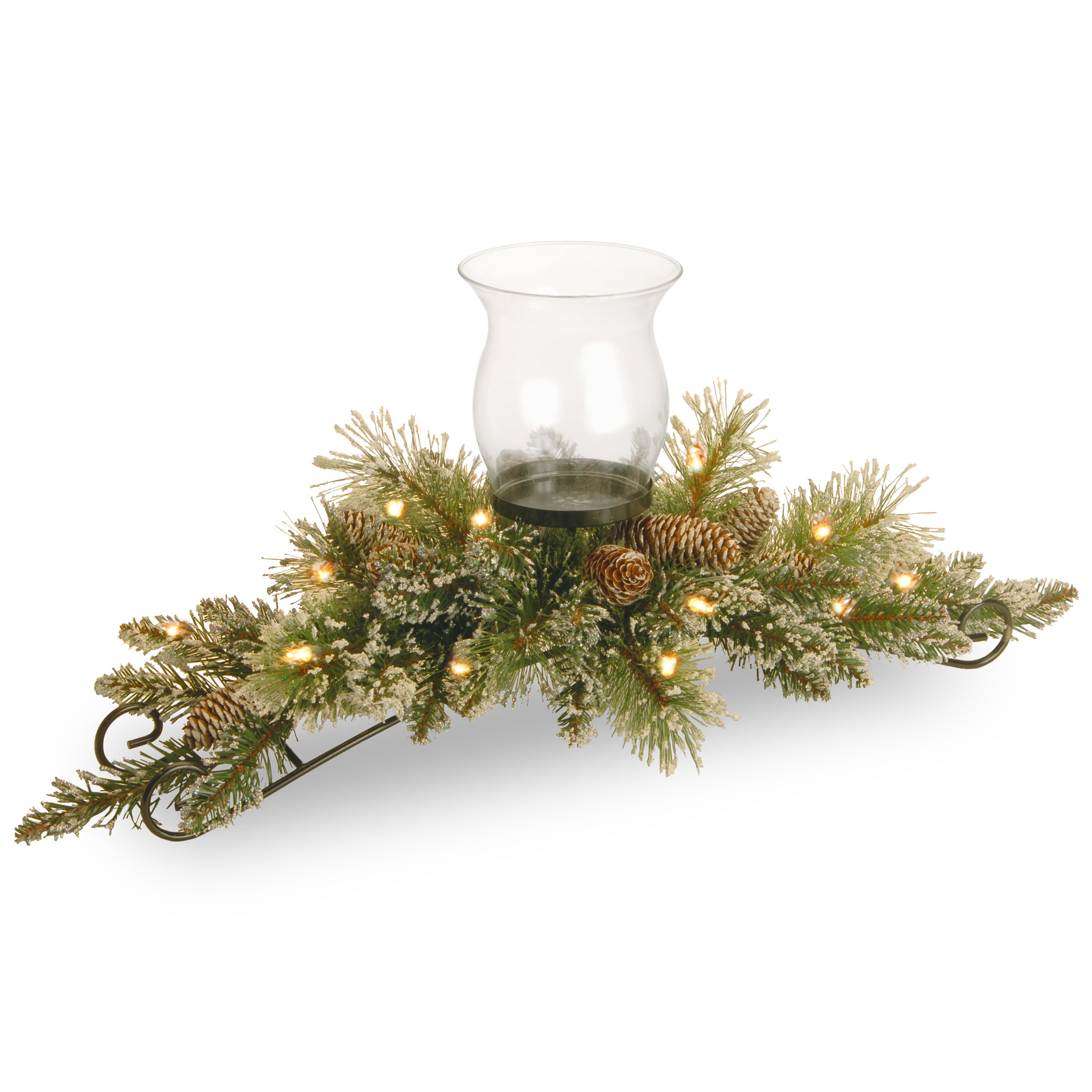 30 Inch Pre-Lit Glittery Bristle Pine Candle Holder Centerpiece with LED Lights - Perfect for Christmas Decor, Holiday Table Centerpiece, and Winter Home Decor