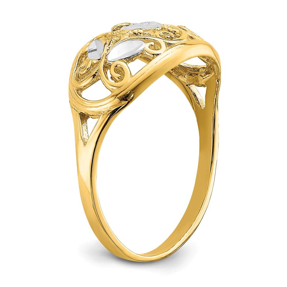 14K Yellow Gold Two-Tone Diamond-Cut Oval Filigree Ring Band for Women - Elegant Vintage Wedding, Engagement, Anniversary Jewelry Gift