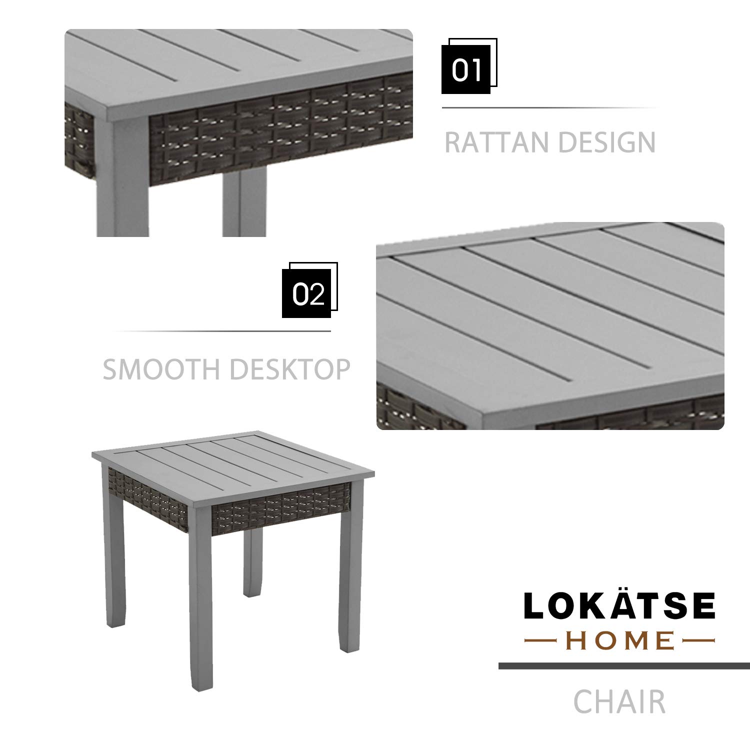 LOKATSE HOME 22.5 Inch Square Metal Outdoor Side Table - Weather-Resistant Gray Patio End Table for Garden, Poolside & Dining Area