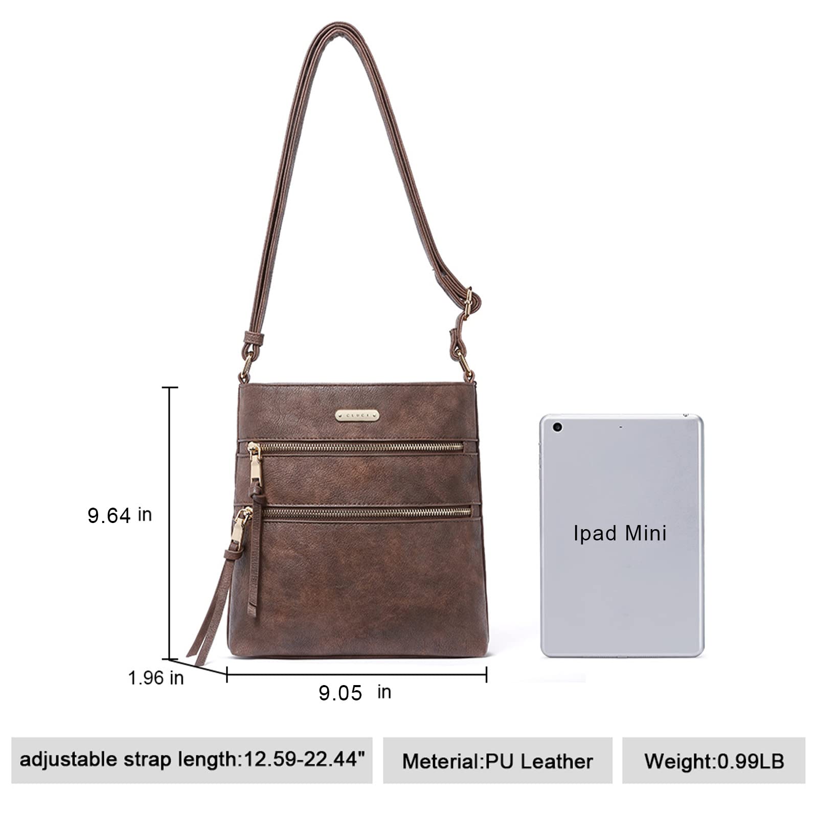 CLUCI Women's Crossbody Bag - Medium Size with Zipper Pocket & Adjustable Strap - Soft Leather Shoulder Purse - Perfect for Work, Travel & Everyday Use