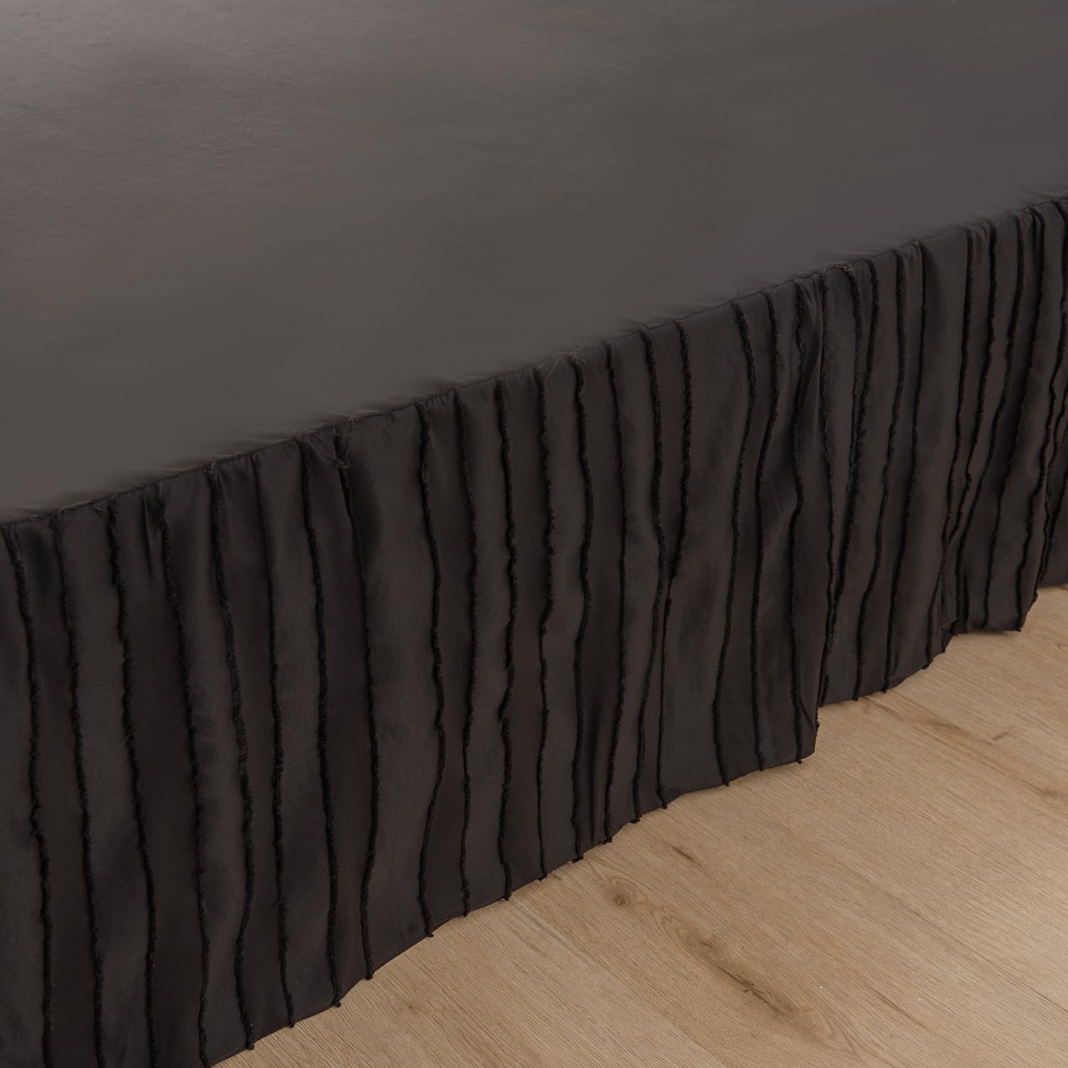 Full Size Bed Skirt - 14 Inch Drop Ruffled Split Corner Design, Striped Boho Style in Black | Perfect for Guest Rooms, Master Bedrooms & Bohemian Home Decor