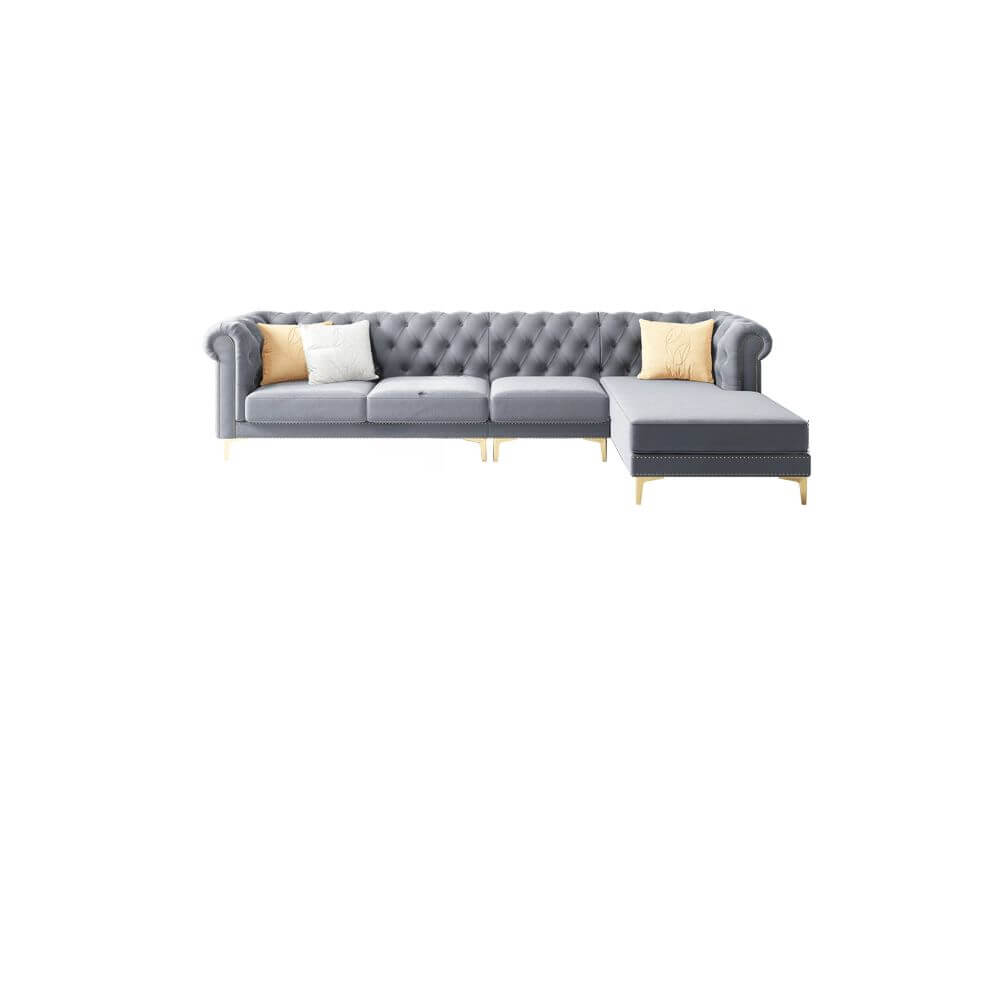 L-Shaped Recliner Sofa with Tufted Back & Nailhead Trim - Left-Facing Chaise Sectional - Perfect for Living Room, Home Theater & Family Gatherings