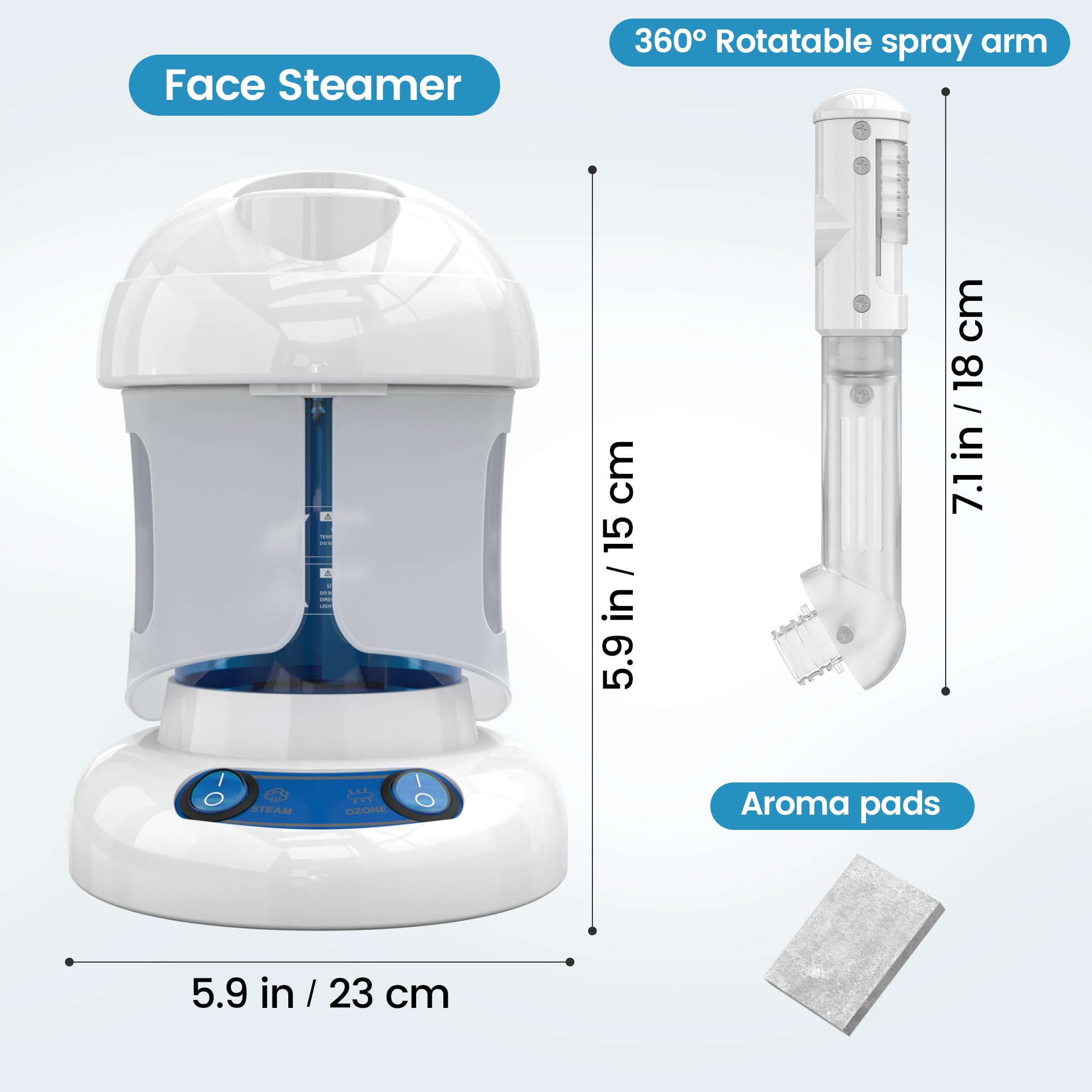 Nisperos Nano Ionic Facial Steamer - 360° Rotatable Sprayer - 40 Minutes Continuous Warm Mist - Professional Face Steamer for Deep Pore Cleansing & Skin Hydration - Perfect for Spa, Salon & Home Skincare Routine (White)