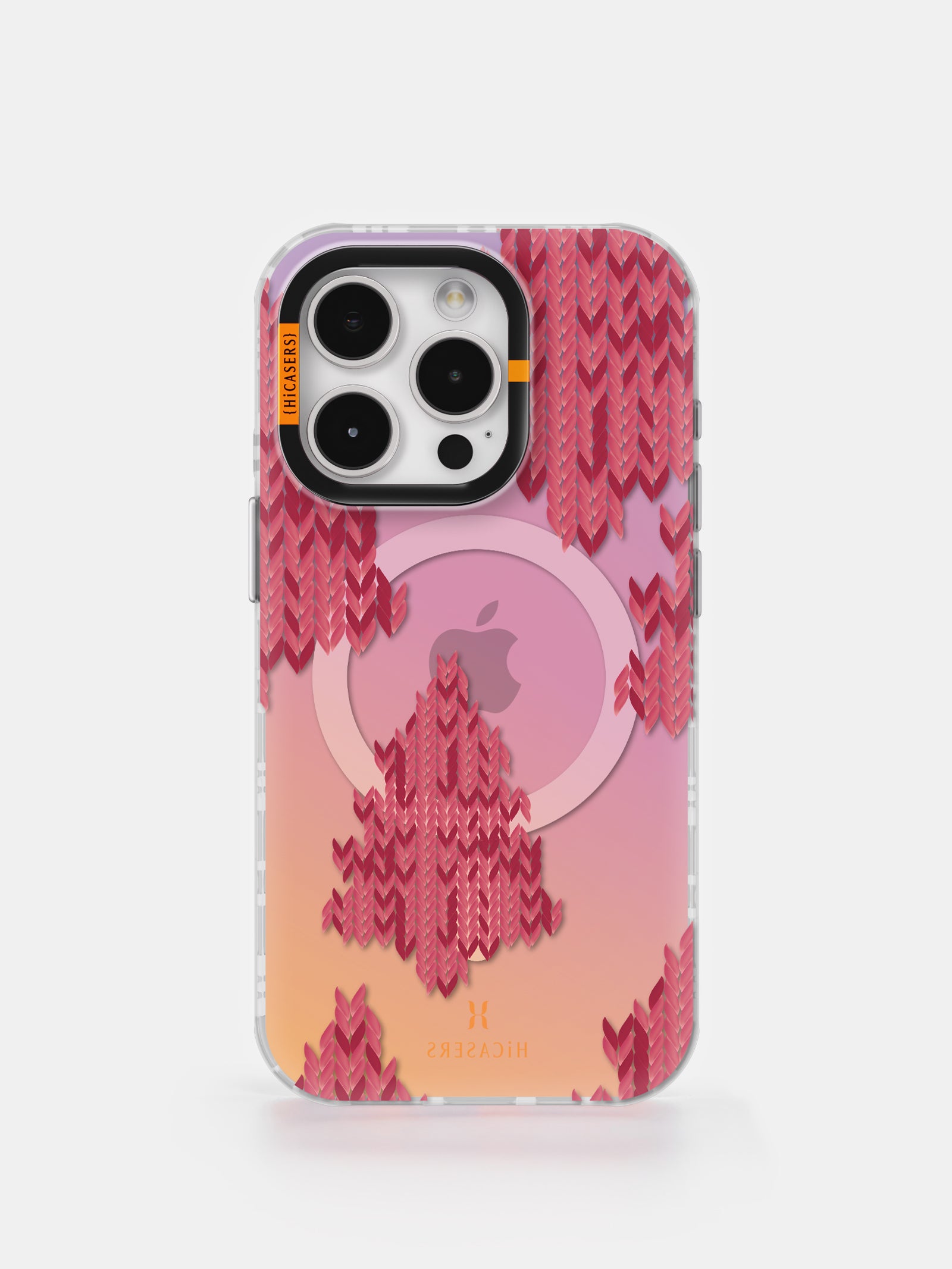 Knitted Christmas Tree Pattern Iridescent Phone Case in Magenta - Perfect Holiday Gift for iPhone & Samsung