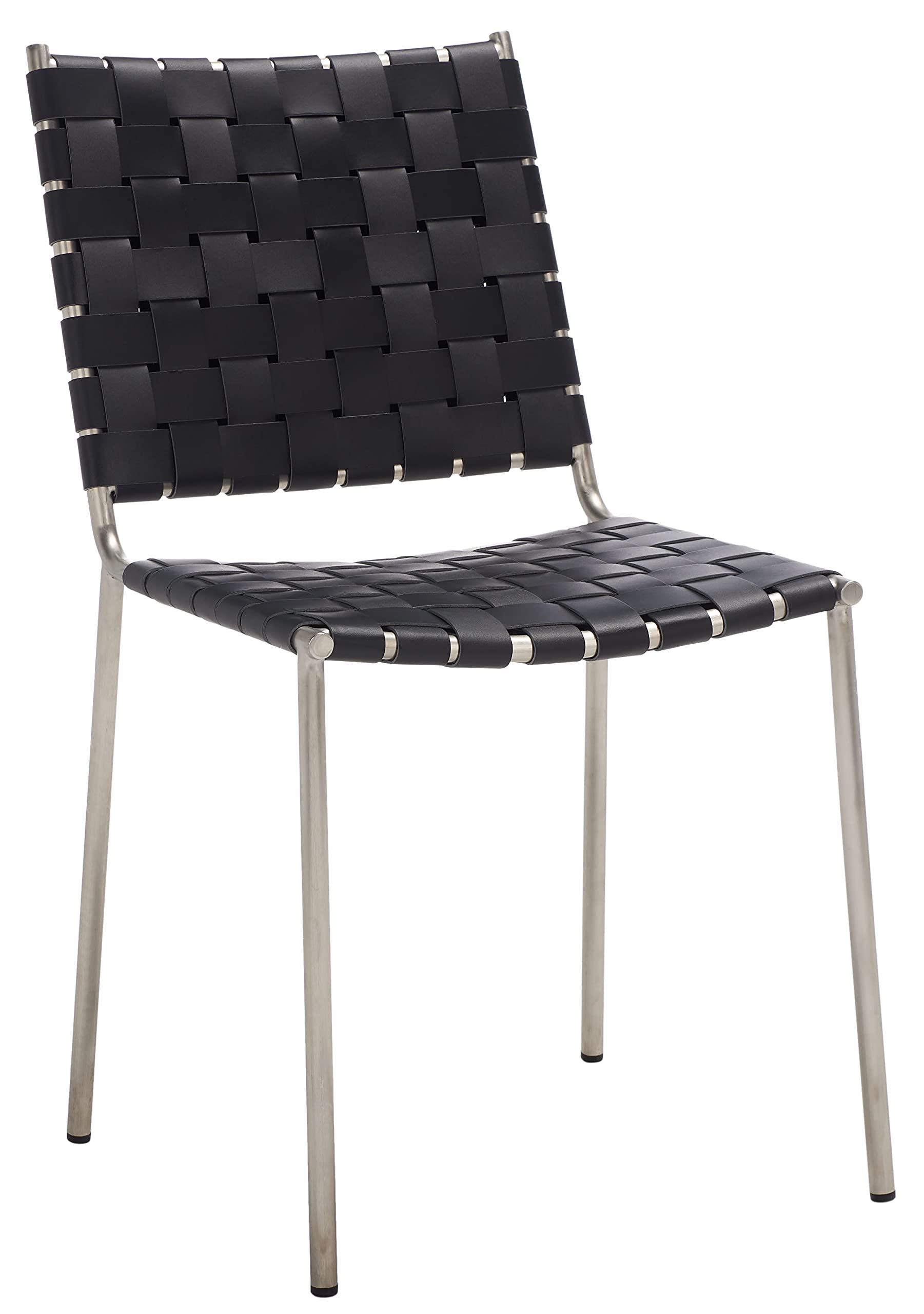 Safavieh Wesson Black Woven Leather & Silver Dining Chairs (Set of 2) - Fully Assembled Modern Kitchen & Dining Room Furniture for Home Decor