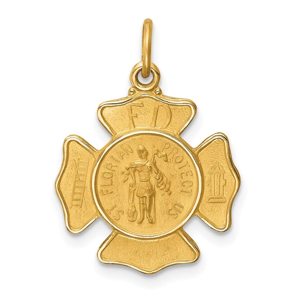 14K Yellow Gold Solid Polished/Satin Small St. Florian Fire Dept. Badge Medal Pendant - Perfect for Firefighter Gifts, First Responder Appreciation & Jewelry Collectors
