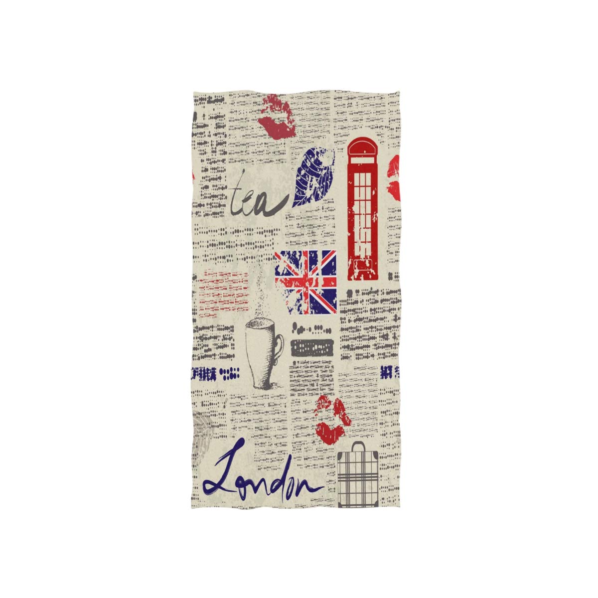 British Flag Print Vintage Newspaper Style Soft Bath Towel - 30x15 Inches for Spa, Hotel, Gym & Sports - Premium Cotton UK London Design