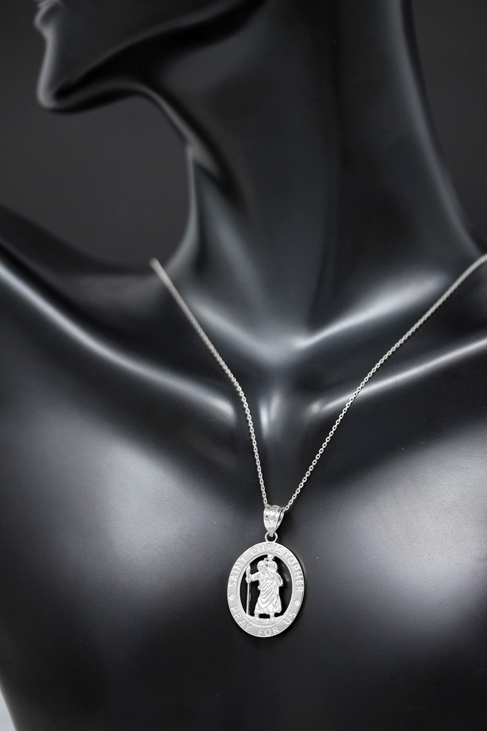 Pray for Us Sterling Silver Saint Christopher Oval Charm Pendant Necklace - Perfect for Religious Gifts, Baptisms & Everyday Faith Jewelry