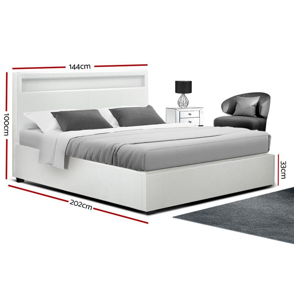Wanda LED Bed Frame with Normay Series Pillow Top Mattress - Medium Firm Queen Size, White & Gray Double Package | Perfect for Modern Bedrooms, Guest Rooms & Airbnb Rentals