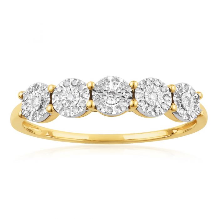 9ct Yellow Gold 20 Points Diamond Ring with Brilliant Cut Diamonds - 2 Carat Look Elegant Jewelry for Women - Perfect for Engagement, Anniversary & Special Occasions