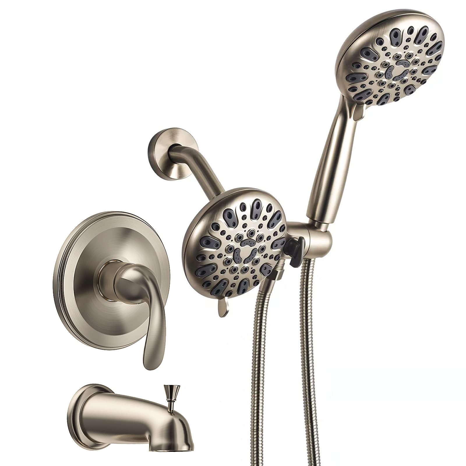 WRISIN Brushed Nickel Tub Shower Faucet Set with Valve - 6 Spray Handheld Shower Head & Dual Shower System - Complete Shower Trim Kit for Bathroom Renovation - Perfect for Modern Homes, Spa-Like Bathing Experience & Water-Saving Showers