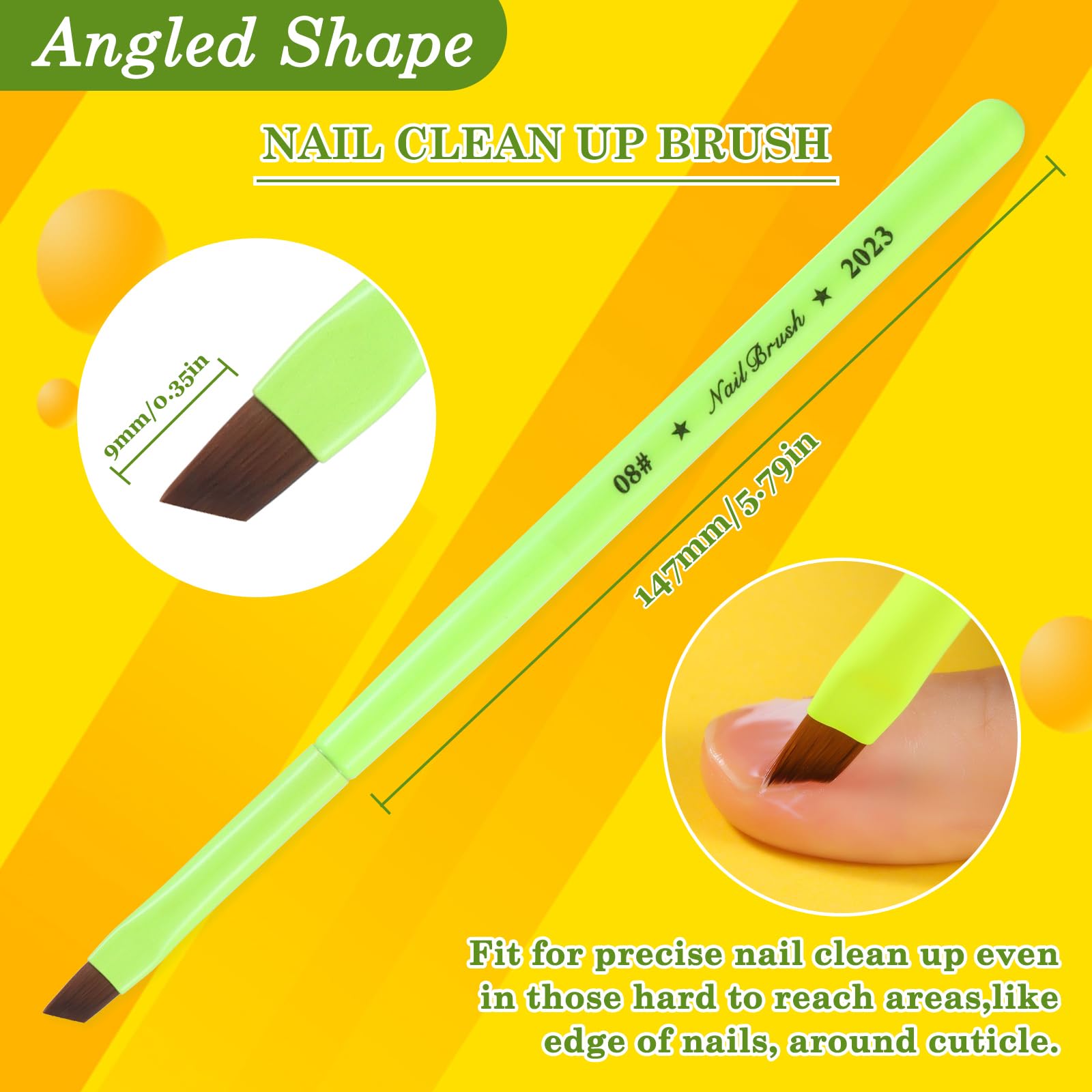 3PCS Nail Clean Up Brushes - Acetone Resistant for Nail Art & Polish Mistakes (Fluorescent Green) - Perfect for Salon & Home Manicures