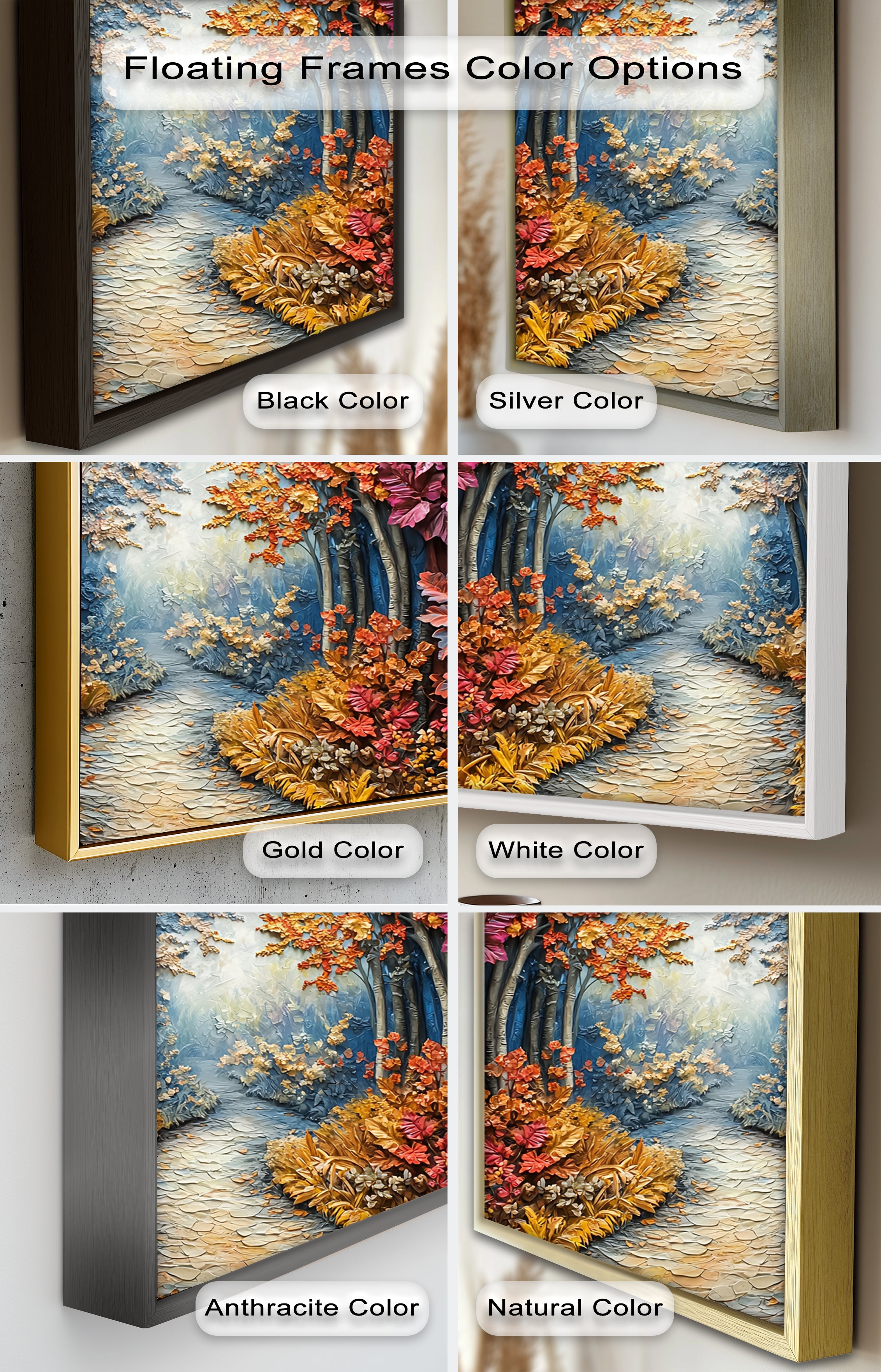 Autumn Path Framed Wall Art - Modern Forest Landscape Oil Painting for Living Room, Bedroom & Office Decor