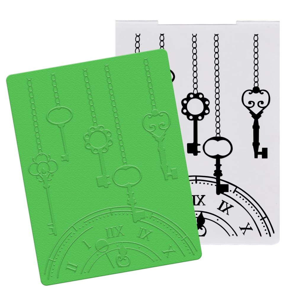 Vintage Clock Key Plastic Embossing Folders for Card Making - 3D Textured Greek Key Design DIY Craft Templates | Perfect for Scrapbooking, Photo Albums, and Mechanical Clock Themed Projects | Enhance Your Paper Crafts with Elegant Patterns