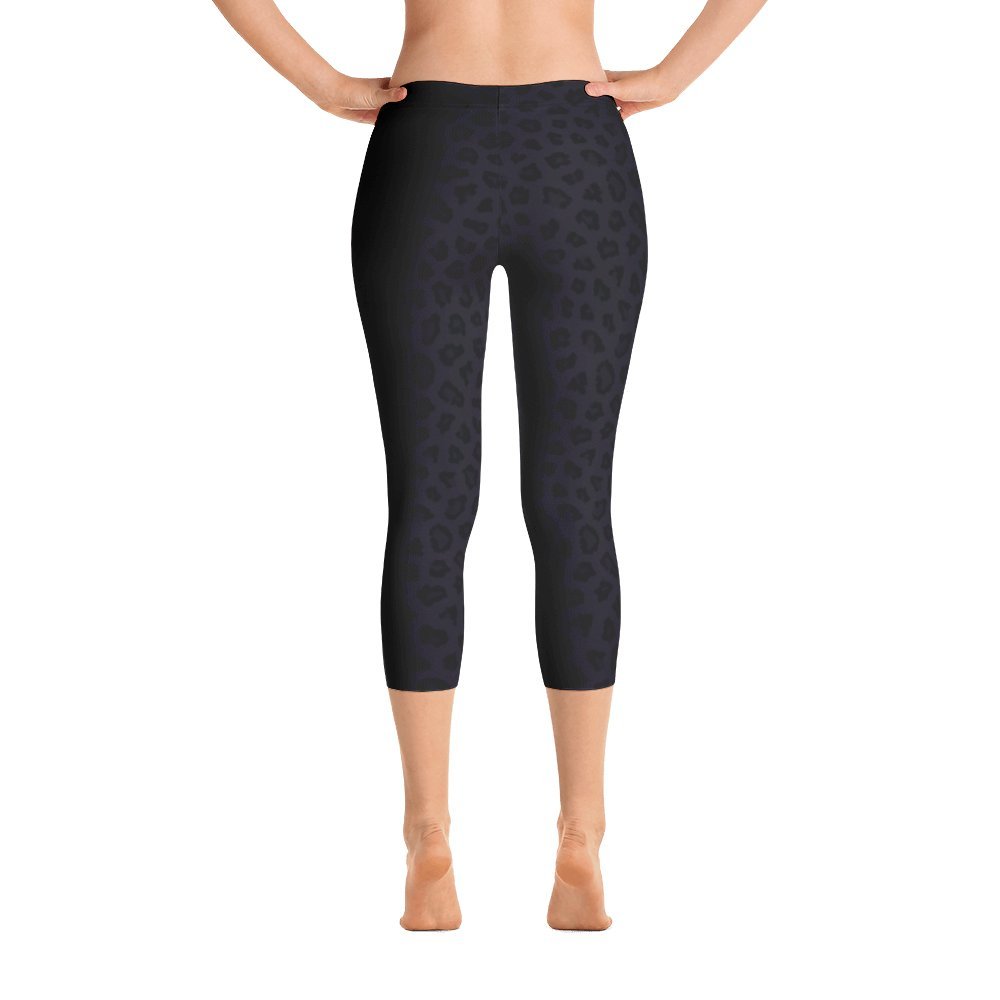Women's Capri Leggings - Black Panther Leopard Jaguar Print Yoga Pants | Made in USA | Perfect for Yoga, Gym & Casual Wear