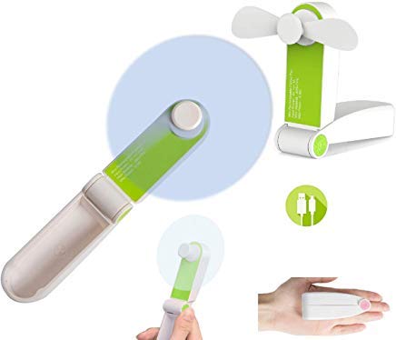Clapzovr Mini Personal Handheld Fan - Portable USB Rechargeable Folding Desk Fan with 2 Speed Settings, Green - Perfect for Home, Office, Travel & Outdoor Activities