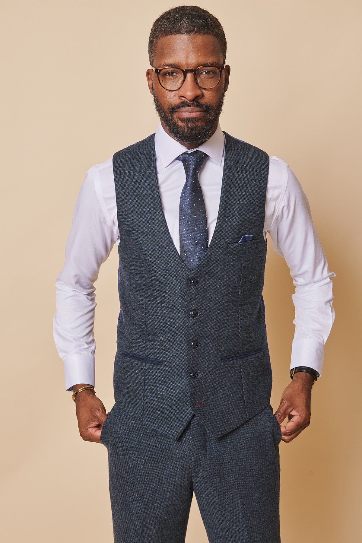 Marlow Blue Tweed Single Breasted Waistcoat Vest for Men - Classic Formal & Casual Wear for Weddings, Office & Special Occasions