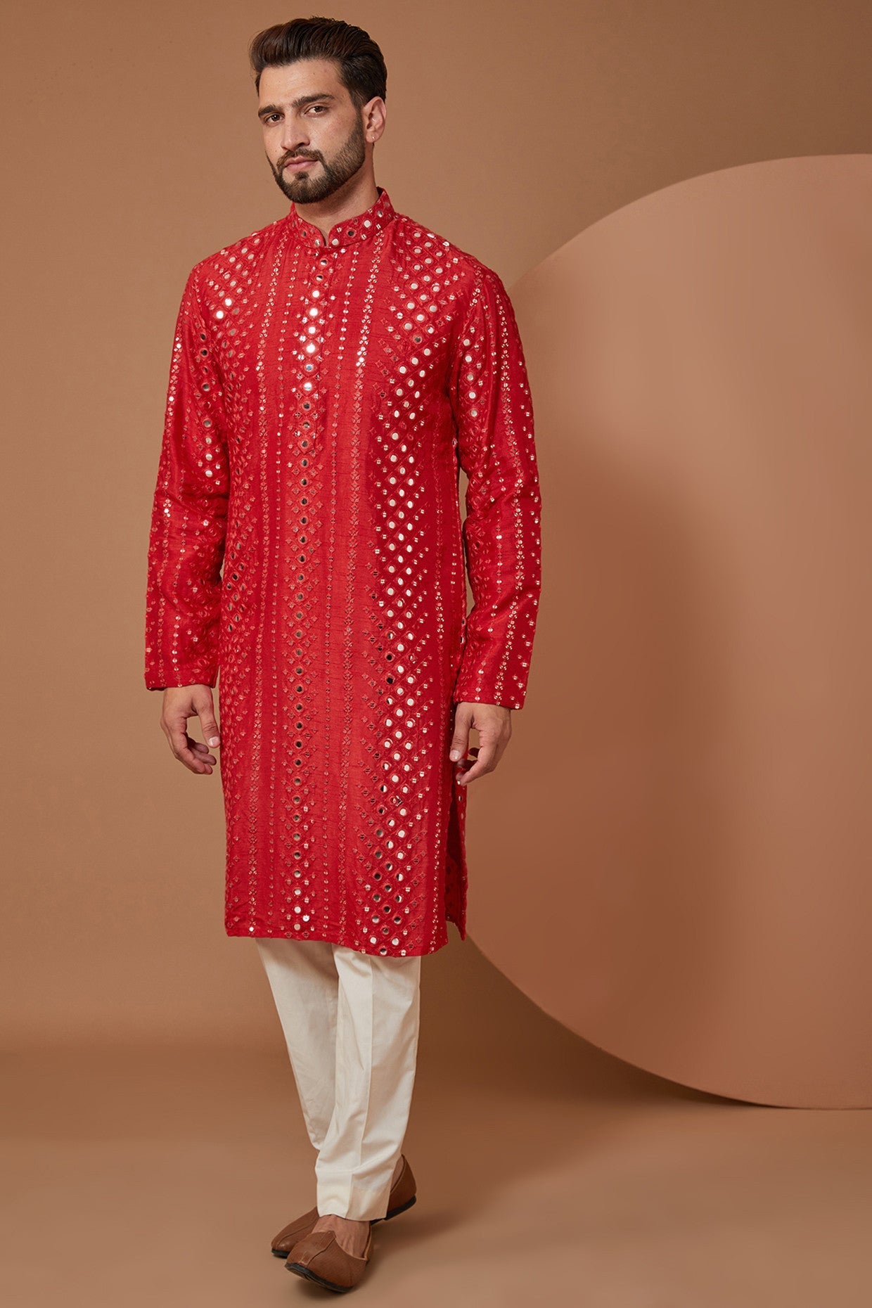 Stylish Red Mirror Work Kurta for Women - Traditional Indian Embroidered Tunic Top - Perfect for Festivals, Weddings & Ethnic Occasions