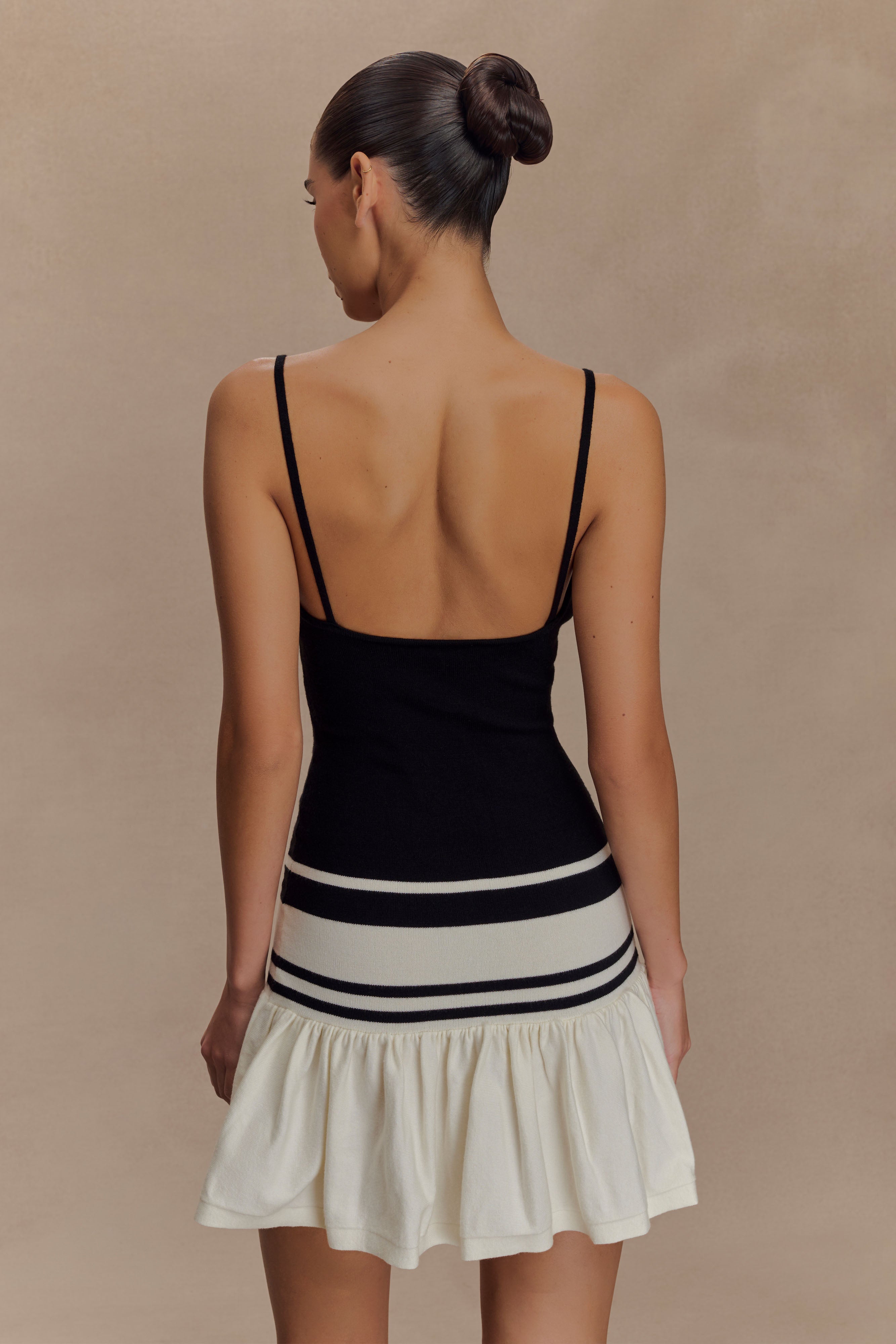 Ellison Contrast Knit Mini Dress - Black & White | Flirty Bodycon Party Dress for Women | Perfect for Night Out, Club, Date Night & Special Occasions