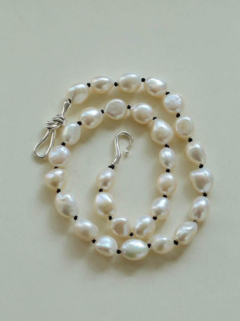 Elegant Baroque Pearl Short Necklace with Knot Clasp - Perfect for Weddings, Parties & Special Occasions