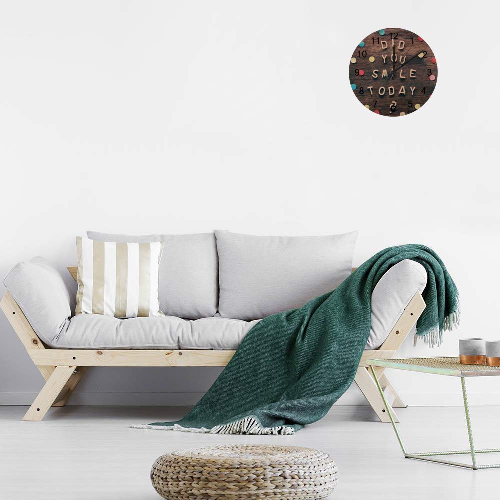 12 Inch Silent Wall Clock - No Ticking, Battery Operated Round Wooden Clock with Arabic Numerals - Perfect for Living Room, Bedroom & Office Decor - Brings Smile, Laugh, Luck, Happy & Joy to Your Home