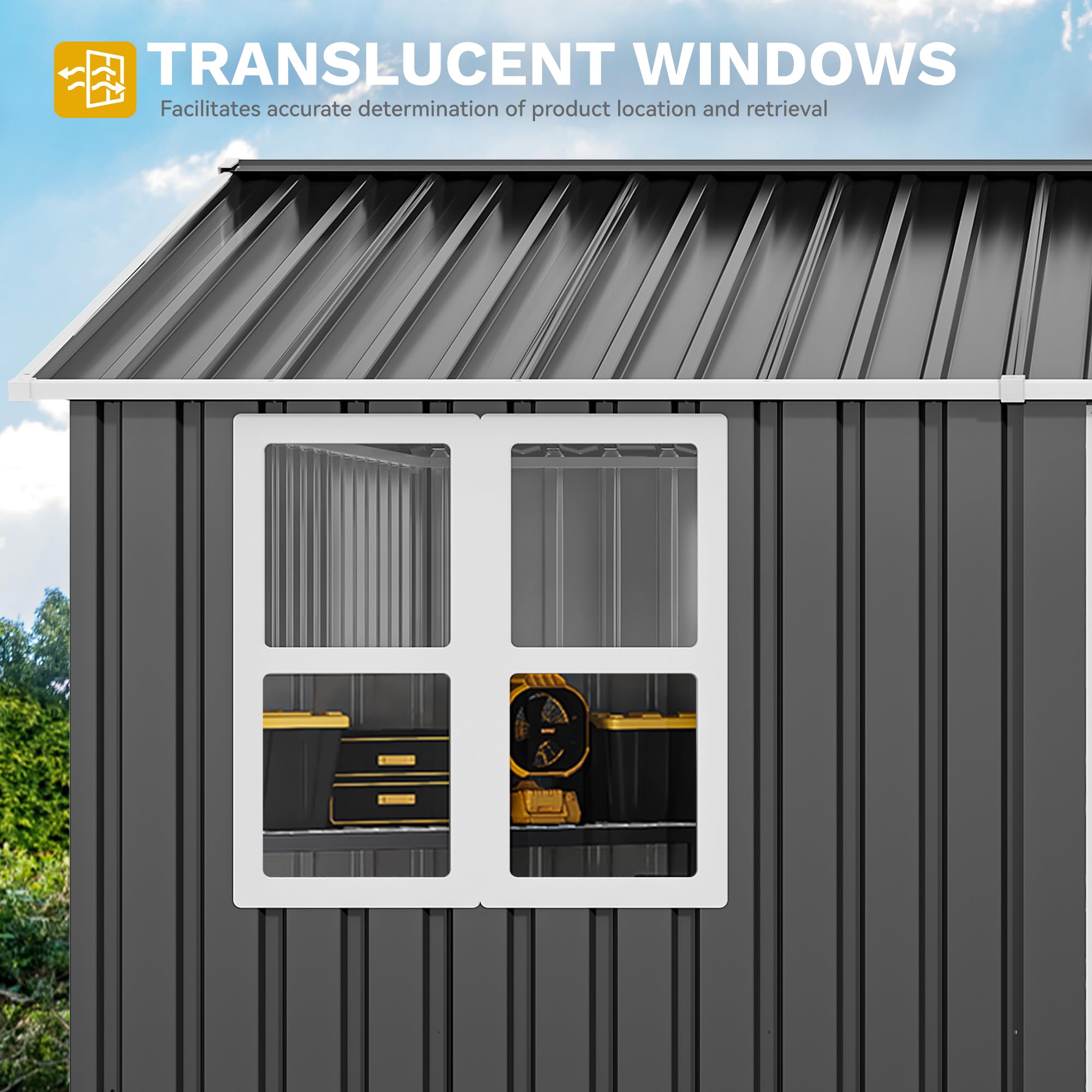 DWVO 10x8ft Heavy Duty Metal Outdoor Storage Shed with Window & Lockable Door - Large Steel Garden Shed with Sloped Roof for Backyard, Patio, Garage - Perfect for Storing Lawn Equipment, Tools & Seasonal Items (Dark Gray)