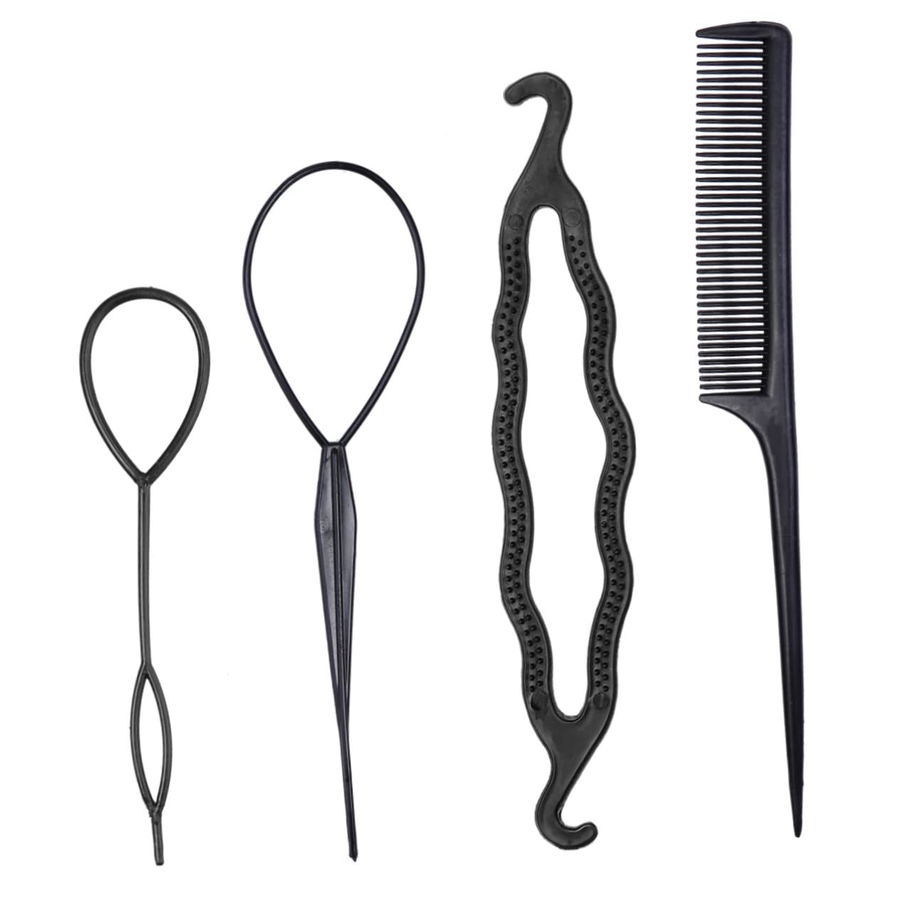 FRCOLOR Lightweight 4-in-1 Hair Clip Holder & Ponytail Maker Kit - Hair Bun Maker, Braid Hairstyle Tool, Styling Accessories for Women (Black) - Perfect for Salon, Home Use & Travel Hair Styling