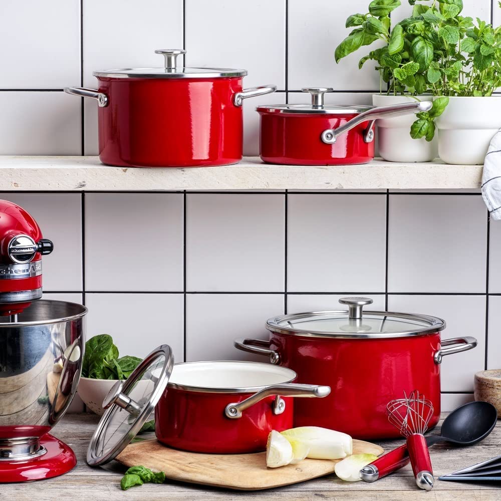 KitchenAid Steel Core Enamel 8-Piece Cookware Set - Empire Red | Durable Nonstick Pots & Pans for Cooking, Baking & Serving | Perfect for Home Chefs & Professional Kitchens