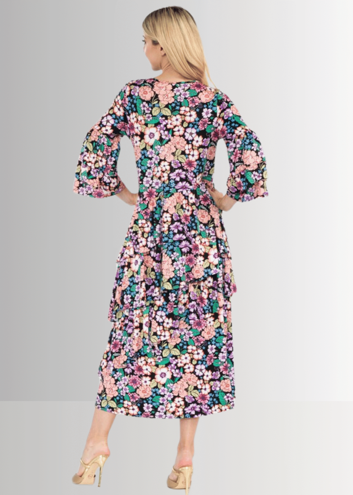 Blooming Sensation Floral Dress for Women - Summer Flowy Maxi Dress with V-Neck & Ruffle Sleeves - Perfect for Beach Vacation, Garden Party & Date Night