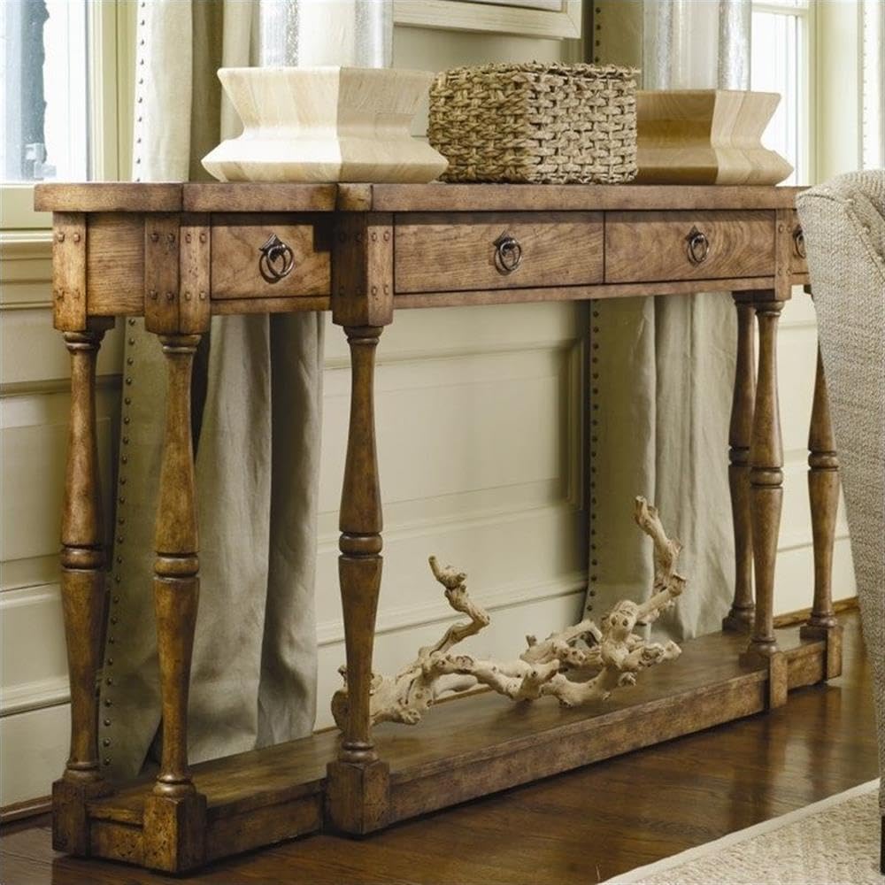 Hooker Furniture Sanctuary Four Drawer Wood Console Table - Drift Brown Finish - Entryway, Living Room & Hallway Storage Solution